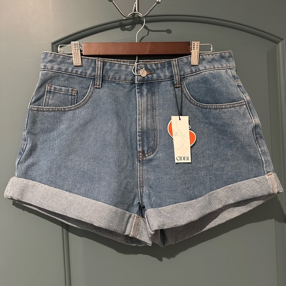 Cider Pants - Cider $38 Blue High Rise Medium Wash Cotton Blend Shorts Sz XL NWT